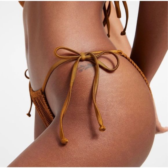 Good American Always Fits Tiny Ties Bottom in Bronze Brown 001 Size 3/4 - Picture 3 of 10